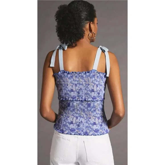 by ANTHROPOLOGIE | Retro Stretchy Smocked Tie Bows Top Tank Cami Sz. XL Floral - Picture 3 of 5
